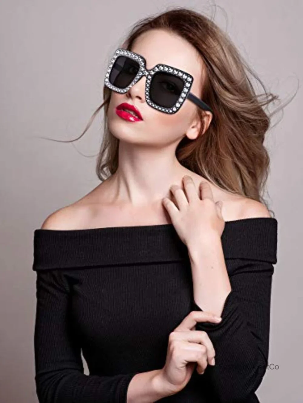 6 Pairs Rhinestone Oversized Square Sunglasses Retro 70s Disco Photoshoot Prop